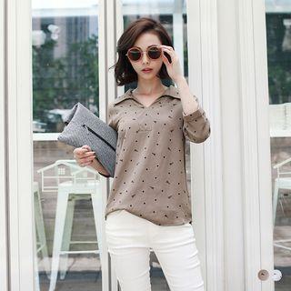 V-neck Eiffel Tower Dot 3/4 Sleeve Top