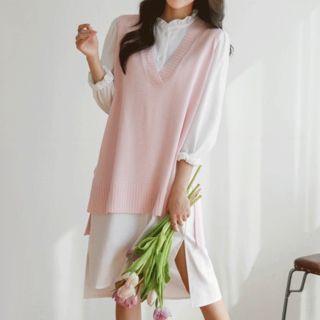 Ruffle-neck Cotton Midi Shirtdress