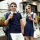 Couple Matching Contrast Color Short Sleeve Polo Shirt / Sleeveless Dress