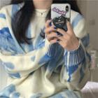 Print Sweater White & Blue - One Size