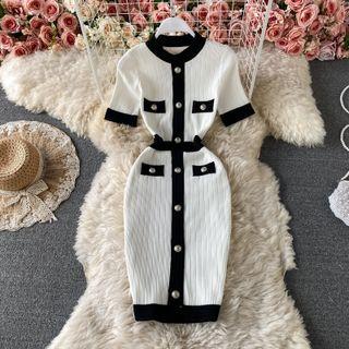 Contrast-trim Short Sleeve Knit Dress