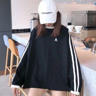 Long-sleeve Striped-side T-shirt