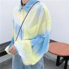 Tie Dye Lantern-sleeve Loose-fit Shirt As Figure - One Size