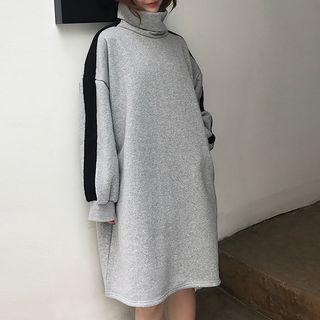 Turtleneck Color Block Sweatshirt Dress