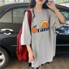 Elbow-sleeve Orange Print T-shirt