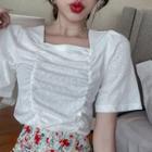 Short-sleeve Shirred Blouse / Floral Print A-line Skirt