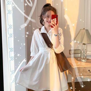 Long-sleeve Sashed Mini Shirtdress
