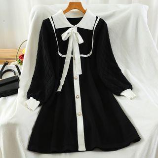 Lace-up Front Long-sleeve Dress