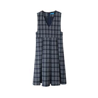 Plaid Overall Dress Plaid - Navy Blue - One Size