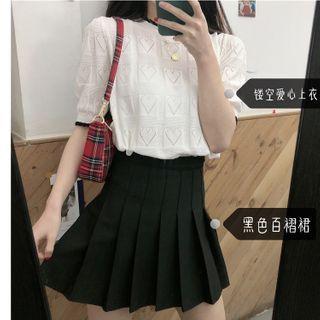 Short-sleeve Heart Pattern Top / A-line Skirt
