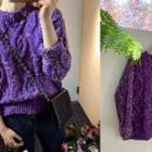 Textured Cable-knit Wool Blend Top Purple - One Size