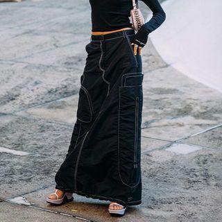 Low Rise Denim Maxi Skirt