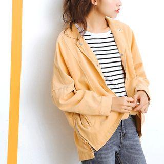 Plain Loose-fit Batwing-sleeve Corduroy Jacket