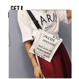 Lettering Print Crossbody Bag White - One Size