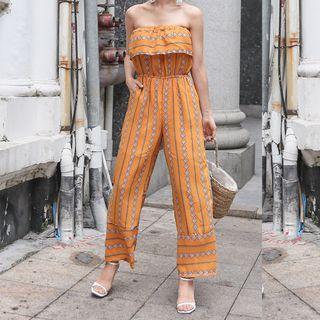 Strapless Pattern Jumpsuit