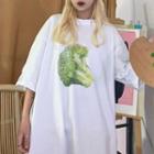 Vegetable Print Elbow-sleeve T-shirt White - One Size