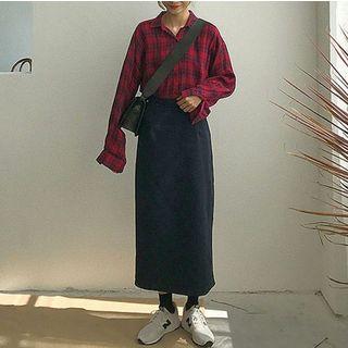 Plaid Long-sleeve Shirt / Maxi Skirt