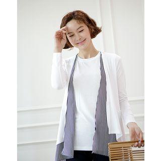 Stripe-trim Open-front Cardigan