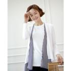 Stripe-trim Open-front Cardigan