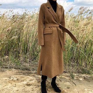 Handmade Wool Blend Wrap Coat With Sash
