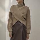 Drop-shoulder Wrap-front Sweater