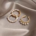 Set Of 3: Faux Pearl Ring (assorted Designs)