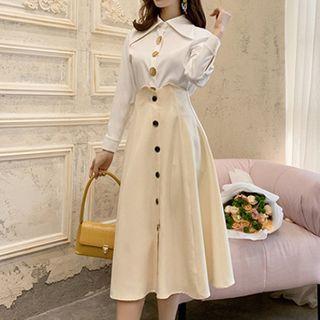 Buttoned A-line Skirt / Shirt / Set