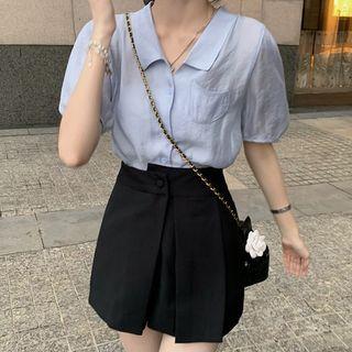 Set : Puff-sleeve Shirt + Shorts