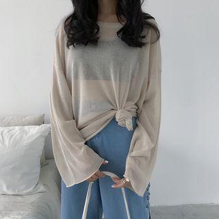 Plain Round-neck Long Sleeve Loose-fit Knit Top