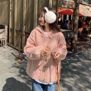 Plain Ribbed Hooded Button-up Oversize Cardigan