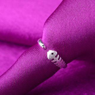 Fish Bone Alloy Open Ring Silver - One Size