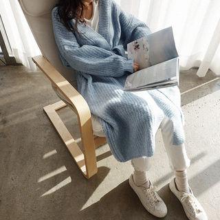 Rib Knit Long Cardigan With Sash