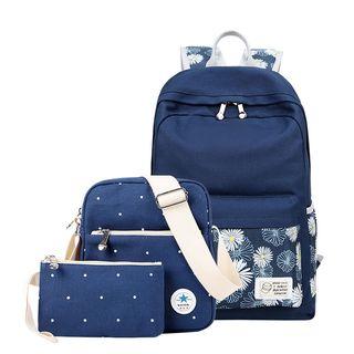 Set Of 3 : Floral Panel Canvas Backpack + Shoulder Bag + Clutch