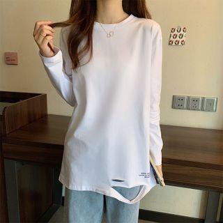 Long-sleeve Ripped Wide T-shirt