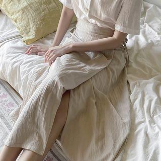 Textured Long Wrap Skirt