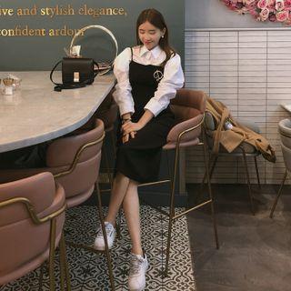 Square-neck Long Pinafore Dress Black - One Size