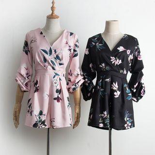 Flower Print V-neck Playsuit