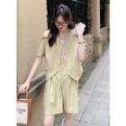 Plain Button-up Blazer / High-waist Plain Wide Leg Shorts