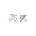Sterling Silver Simple Fashion Geometric Line Freshwater Pearl Stud Earrings With Cubic Zirconia Silver - One Size
