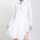 Asymmetrical Hem Long-sleeve Collared Dress