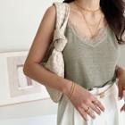 V-neck Lace-trim Cami Top Khaki - One Size
