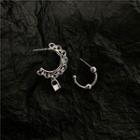 Lock & Chain Asymmetrical Alloy Open Hoop Earring 1 Pair - Silver - One Size