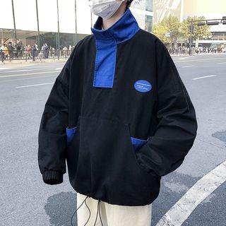 Loose-fit Stand-collar Colorblock Windbreaker