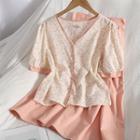 Set: Short-sleeve Floral Print Top + Skirt