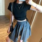 Short-sleeve Cut Out Cropped T-shirt / Asymmetric A-line Skirt