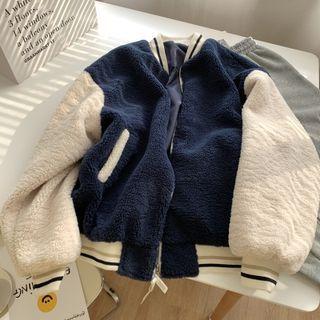 Furry Baseball Jacket Dark Blue - One Size