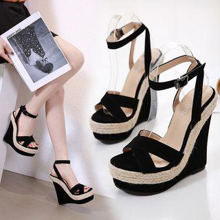 Ankle Strap Straw Wedge Sandals