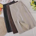 Faux Leather Slit A-line Maxi Skirt