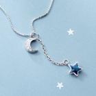 925 Sterling Silver Rhinestone Moon & Star Pendant Necklace Silver - One Size