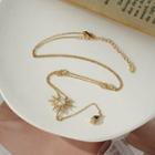 Sun Rhinestone Faux Pearl Pendant Alloy Necklace 1pc - Gold - One Size